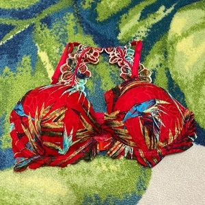 Red floral racer back bra